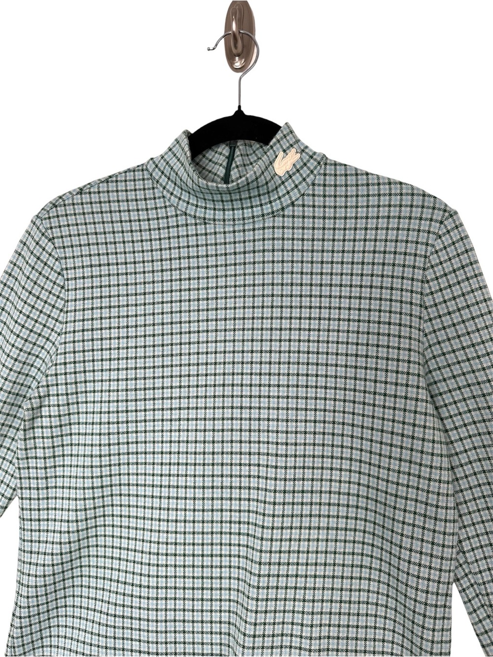 Lacoste Preppy Plaid Mock Neck Top Collegiate Retro Quiet Luxury Classic Career - Picture 3 of 10